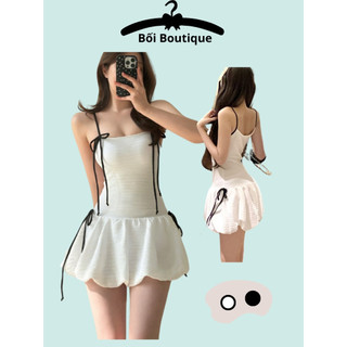 Đầm MINI 2 dây,đầm Bối_boutique được thiết kế dáng ngắn xoè phối dây thắt nơ xinh xắn phong cách thời trang nữ Đ49