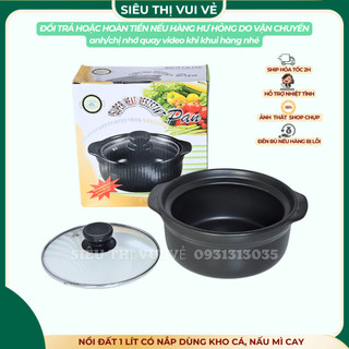 Nồi đất 1 lít nắp kính ngang 17cm cao 8cm