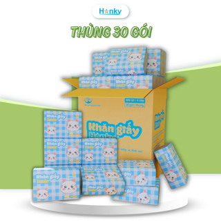 Thùng 30 Gói Giấy Ăn Con Mèo Trắng HANKY 300 tờ 4 Lớp Gói Siêu Dai Mềm An Toàn Mềm Mại