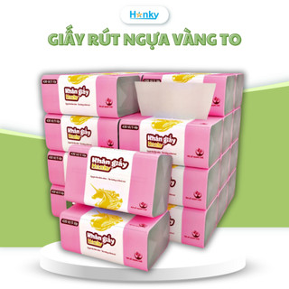Giấy Ăn Rút Hanky Con Ngựa Vàng Chính Hãng Thùng 20 Gói 430 Tờ 5 Lớp Giấy Lụa Làm Từ Bột Gỗ Tự Nhiên