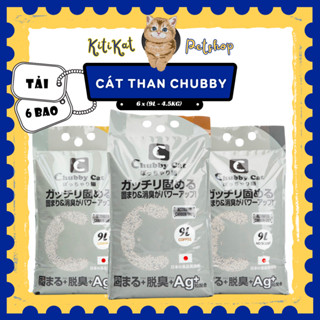 [COMBO TẢI 6 TÚI] Cát vệ sinh cho mèo than hoạt tính CHUBBY CAT 9L, Cát mèo than hoạt tính Chubby Cat xuất xứ Nhật Bản