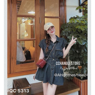Set áo mix chân váy bò mềm qc 5312