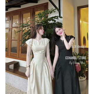 Váy thô chiết eo cổ V tay hến