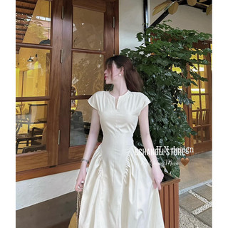 Váy thô chiết eo cổ V tay hến