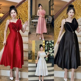Đầm Xoè 2 dây lá dập ly cao cấp tặng hoa tai tko