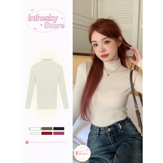 Inthesky | áo len tăm nữ mỏng trơn cổ lọ ôm body form co giãn ôm sát giữ nhiệt mùa đông tối giản basic cơ bản hàn quốc