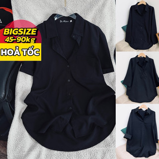 Áo sơ ni đen nữ bigsize, chất kate mềm mịn mát không nhăn, áo sơ mi đen công sở