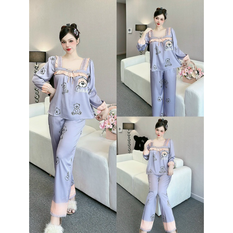 Đồ Bộ Tiểu Thư phối ren 2ce lụa latin tơ tằm mát mịn nhẹ Đô bộ nữ mặc nhà , Pijama nữ 2CE tiểu thư