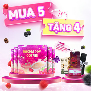 Combo 5 Hộp Cafe Giảm Cân Mâm Xôi Đỏ Raspberry Chính Hãng Max Eagle Tặng hộp 7gói +Sữa Hạt +Nịt bụng