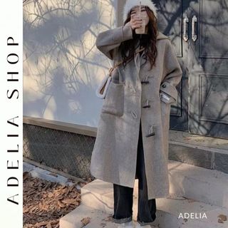 「adelia」áo khoác dạ khuy sừng dáng dài chất dạ ép lông cừu phối mũ rộng dài tay 3 màu basic hàn quốc td341