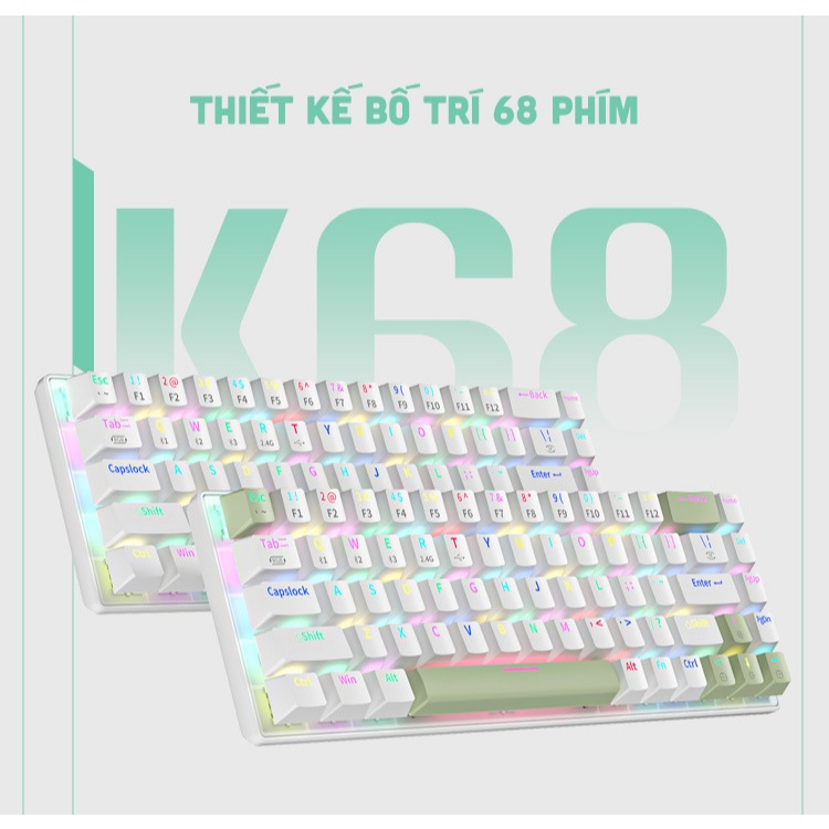 Bàn phím cơ K68 bluetooth 3 mode kết nối không dây 2.4G, có hotswap, đèn led xuyên phím RGB 20 chế độ, pin 2000Mah | BigBuy360 - bigbuy360.vn