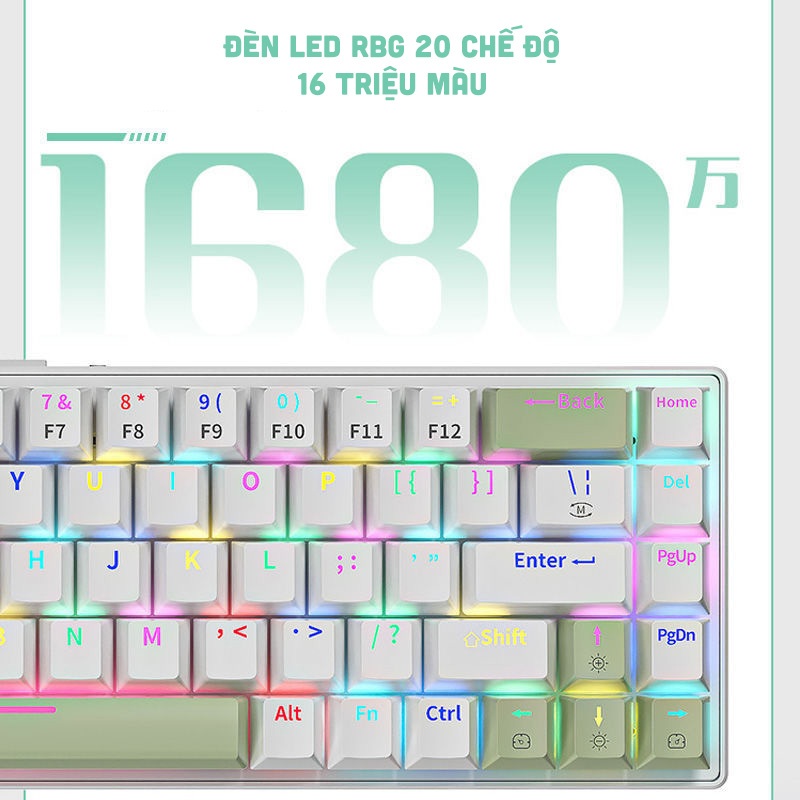 Bàn phím cơ K68 bluetooth 3 mode kết nối không dây 2.4G, có hotswap, đèn led xuyên phím RGB 20 chế độ, pin 2000Mah | BigBuy360 - bigbuy360.vn