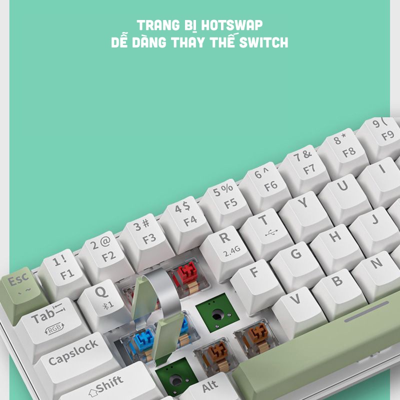 Bàn phím cơ K68 bluetooth 3 mode kết nối không dây 2.4G, có hotswap, đèn led xuyên phím RGB 20 chế độ, pin 2000Mah | BigBuy360 - bigbuy360.vn