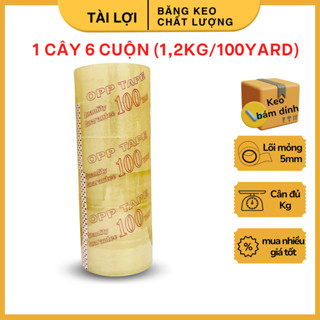 Băng Keo 100Yard 48mm 1.2Kg (1 Cây 6 Cuộn) đóng hàng dán thùng, băng dính đóng thùng bám dính, chịu lực tốt Tài Lợi