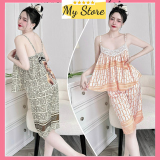 Đồ bộ nữ đẹp quần lửng tay ngắn mặc nhà dễ thương, bộ ngủ Pyjama lụa Latin loại 1 Freesize dưới 60kg MY STORE