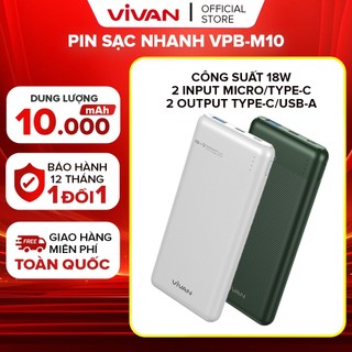[BH 1 Năm 1 Đổi 1] Pin Sạc Dự Phòng Chính Hãng 10000mAh VIVAN VPB-M10/ X10 Sạc Nhanh Chuẩn PD/QC3.0 18W - Chính Hãng