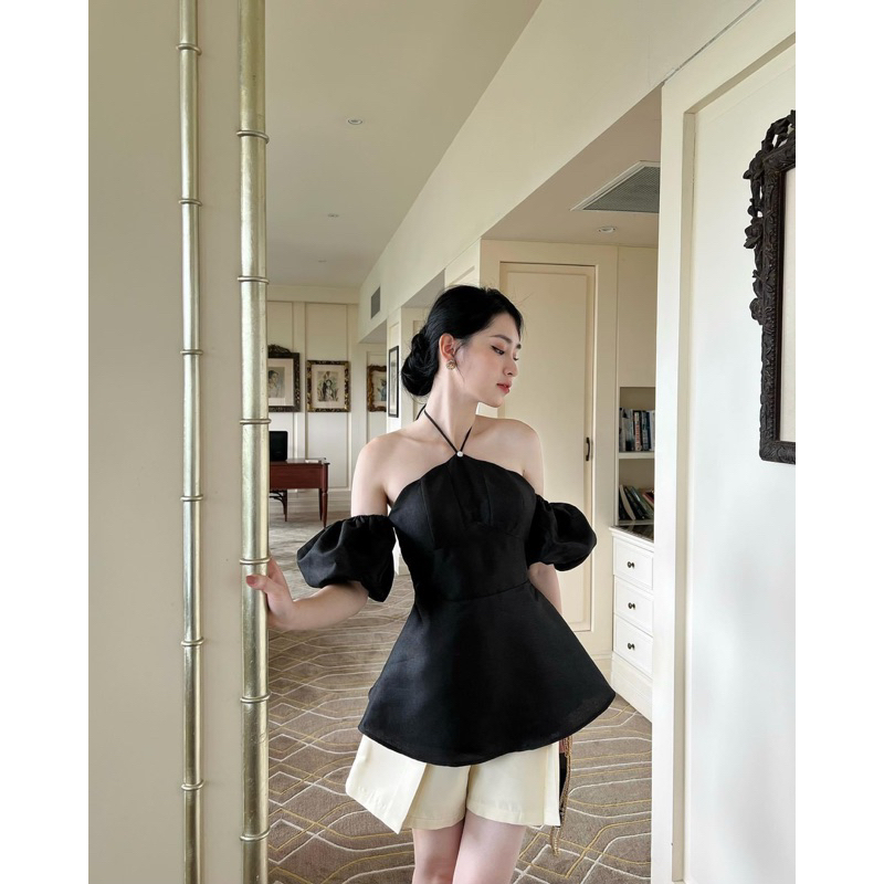 Áo yếm hoa tay bồng ánh nhũ Irene top #Valeria