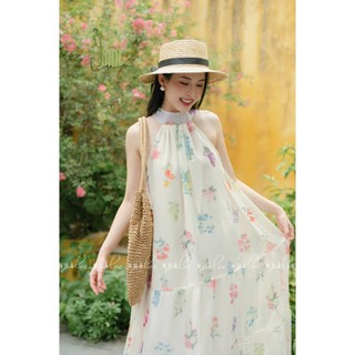 Đầm Maxi Đi Biển Hoa Cổ Cao Hạ Như 3 Tầng Nhà Lụa Suông Dài 2 Lớp, Form Rộng Thoáng Mát Mềm Mịn Đi Du Lịch, Đi Biển