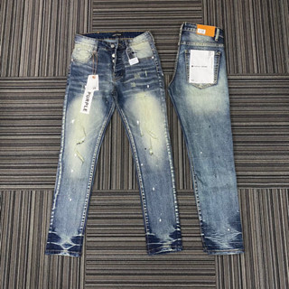 Quần jean purple xanh wash vàng rêu rách xước nhẹ,quần bò purple wash vàng chấm sơn 4 cúc