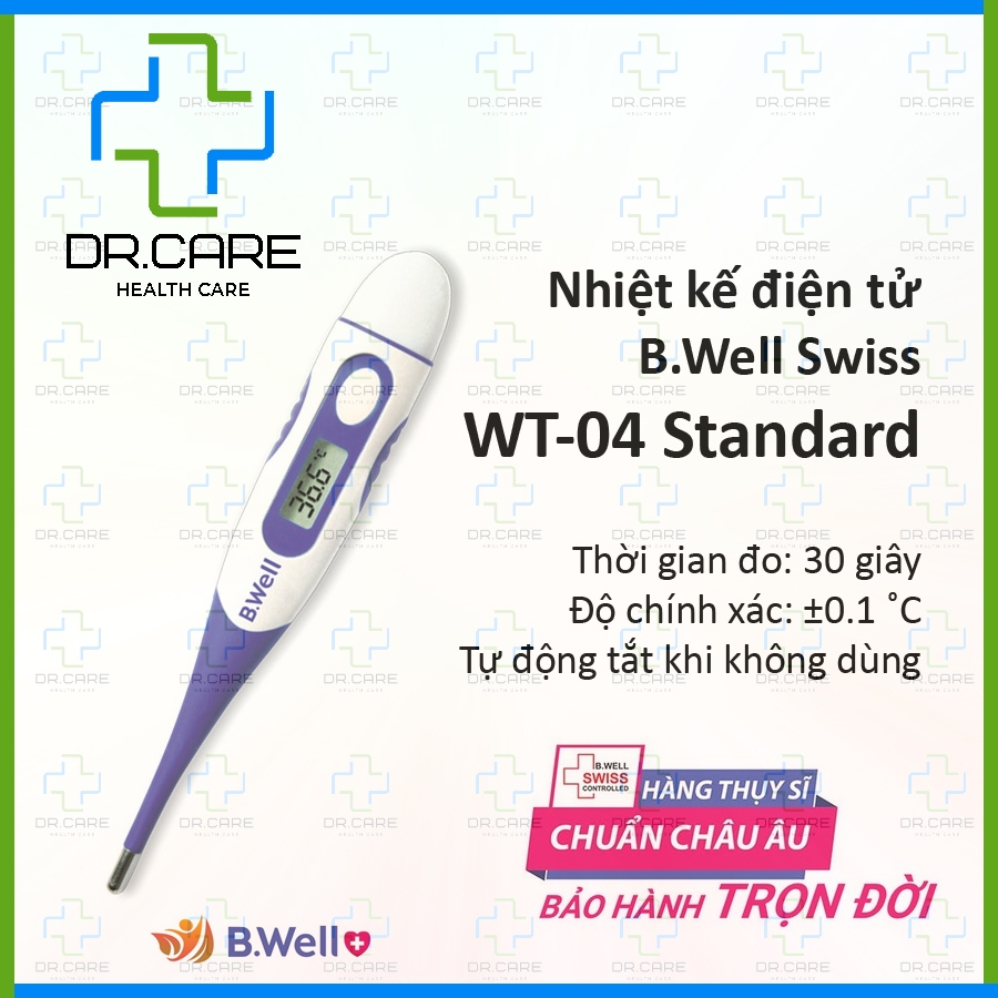[CHÍNH HÃNG] Nhiệt kế điện tử dạng bút, đầu mềm B.Well Swiss WT-04 Standard chống nước, đo an toàn c