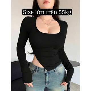    BIGSIZE TRÊN 55KG   AMS25 ÁO TAY DÀI CROPTOP HỞ NGỰC CUT OUT EO bigsize nữ 