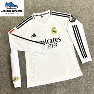 Bộ quần áo bóng đá Real Madrid trắng sân nhà DÀI TAY mùa 24 25 Patch Laliga - Quần trắng - Thun lạnh Poly 2025
