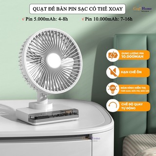  Quạt Tích Điện Pin Trâu 5000mAh 10000mAh Để Bàn Văn Phòng Xoay Tự Động 