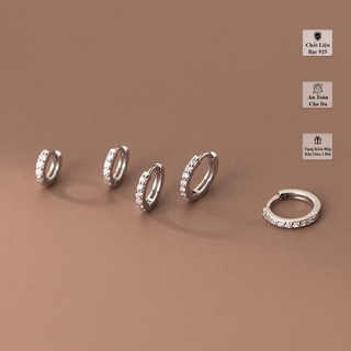 Khuyên tai bạc nữ tròn Moon silver , Bông tai tròn đính đá