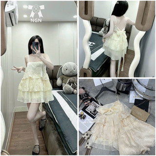 Sét áo hai dây thô thêu hoa nổi mix xếp li + quần sooc