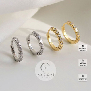 Khuyên tai bạc tròn nữ 925 phong cách trẻ trung nữ tính ,Bông tai bạc nữ tròn đính đá Moon Silver