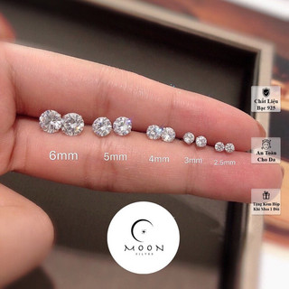 Khuyên tai bạc nụ đính  Moon Silver, bông tai bạc nữ đính đá