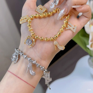 Lắc tay bi phối charm đính đá kiểu pandora xi bạch kim, xi mạ vàng . PTNACC