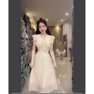 Đầm xoè dáng dài chất voan tơ phối bèo cột nơ xinh xắn