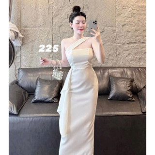 Đầm body dự tiệc chéo ngực phối bèo xẻ sau sang chảnh