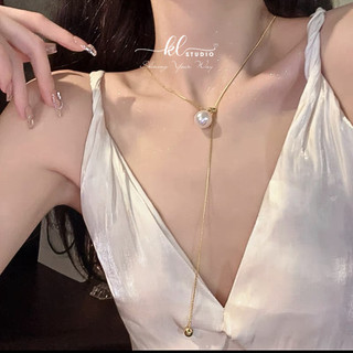  Vòng Cổ Dây Chuyền Dáng Dài Dây Rút Điều Chỉnh Mặt Hạt Trai 14 ly Đơn Giản Cá Tính - N48