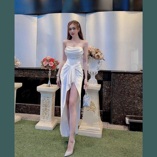 Đầm body chất lụa xẻ tà kèm quần rời sang chảnh