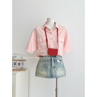 Áo sơ mi hồng baby chất thô đũi hàng QCCC