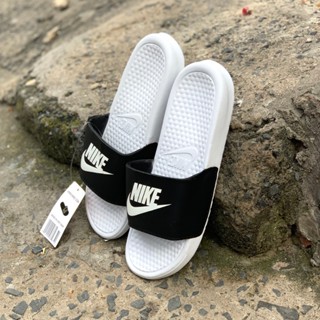 Dép nike nam nữ, dép quai ngang nam nữ unisex nike benassi cartoon -FREESHIP + Hộp- màu trắng quai đen