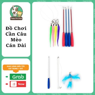Đồ chơi cho mèo Cần câu mèo cán dài và lông vũ, con sâu, chuồn chuồn,con cá