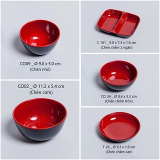 Chén cơm / chén nhỏ / chén nước chấm nhựa Melamine 2 lớp đỏ đen