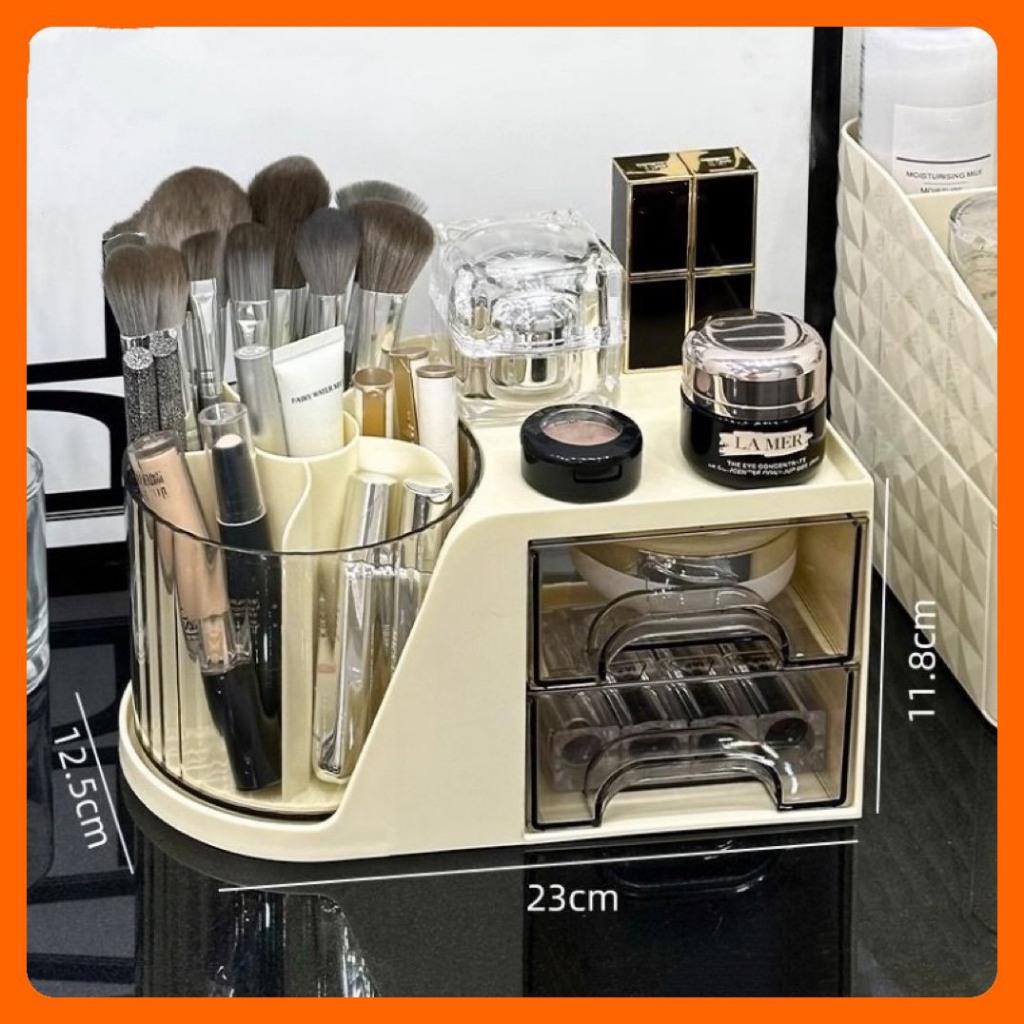 Tủ nhựa mini để bàn xinh đựng đồ dùng học tập có ống bút xoay 360 nhiều ngăn đồ trang điểm decor đẹp