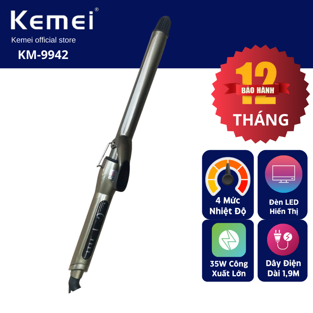Máy Uốn Tóc Cao Cấp Kemei KM-9942 Điều chình 4 Mức Nhiệt Độ Bảo Hành Chính Hãng 12 Tháng