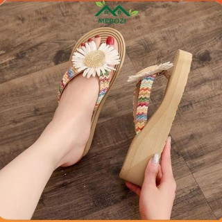 Dép cói nữ quai chéo đính hoa đế 3cm, 5cm xinh xắn.