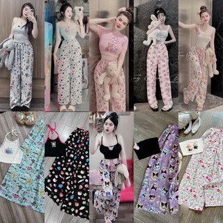 Set áo dây quần suông dập li hoạt hình