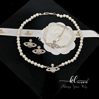 Set Vòng Cổ Vòng Tay Bông Tai KL.STUDIO Ngọc Trai Nhân Tạo Mặt Hành Tinh Vi.vi Cá Tính Sang Chảnh
