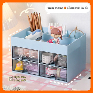 Tủ đựng phụ kiện cắm bút xinh trang trí để bàn học sinh, hộp vuông 8 ngăn mini đa năng đẹp rẻ cute