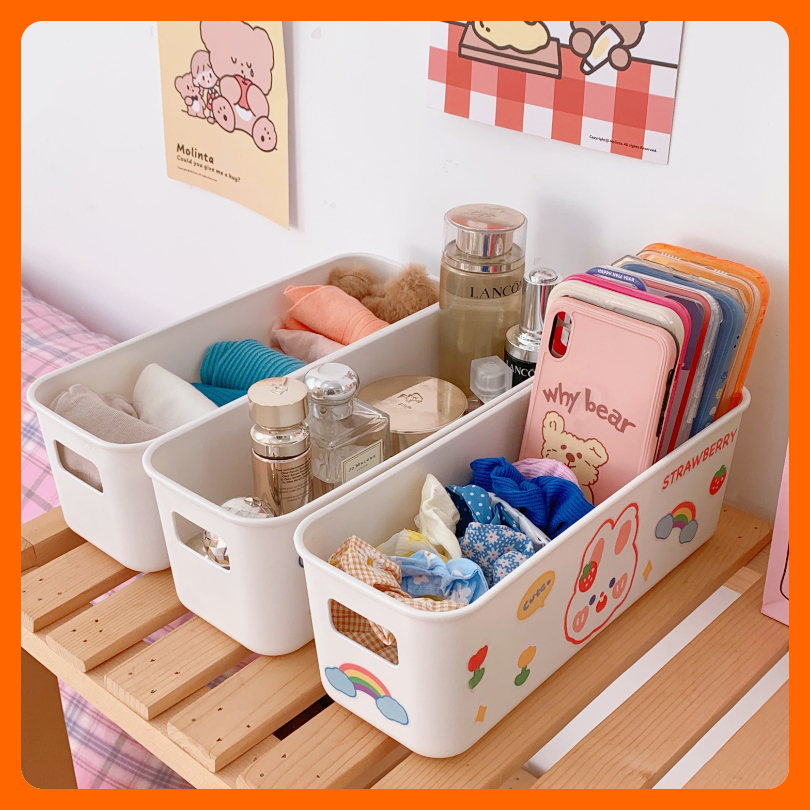 Khay nhựa trắng đựng phụ kiện sắp xếp đồ dùng, Giỏ đa năng phân loại mỹ phẩm trang trí xinh đẹp rẻ