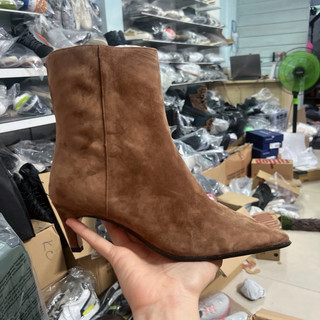Giày bốt boots jcrew da lộn nâu chính hãng có khoá hông