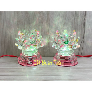 Một cặp đèn thờ pha lê hoa sen - sen pha lê 81- cao 10cm