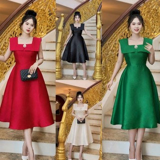 Đầm Xoè cổ vuông phụ kiện ngực cao cấp tặng hoa tai tko
